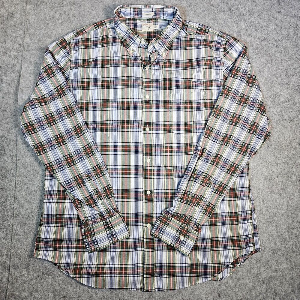 J.Crew Mens Secret Wash Classic Fit Green White Red Plaid Button Down Shirt XL